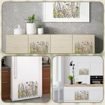 WANDIC 3 Sheets Rub On Transfer Stickers, Wild Flowers and Plants Pattern Waterproof Decals Furniture Craft Embellishments for DIY Scrapbooking Photo Albums,15 * 30cm - color: Wild Flower