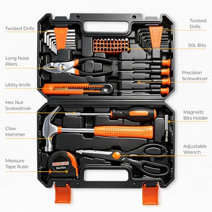 57 Piece Basic Tool Set, Home Repair Hand Tool Kit, General Household Tool Box, Portable Toolbox with Storage Case for Homeowner, DIY, Handyman, Women, Men - size: 57PCS