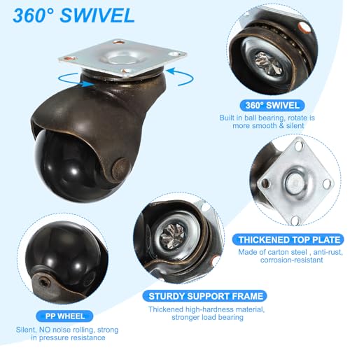 PATIKIL 1.5 Inch Ball Caster Wheels Set of 4, 360° Rotating Swivel Top Plate Wheels 298 lbs Total Capacity Caster with M4 Screws for Furniture Table Cabinet Bronze - color: Bronze, size: 1.5 Inch