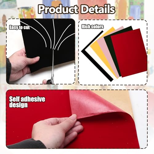 Biaungdo Red Self Adhesive Felt Sheets, 8 x 12 Inch, 6 Pcs - color: Red