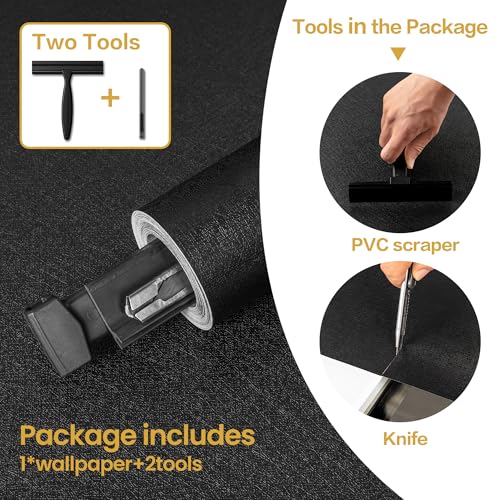 Black Wallpaper Peel and Stick with Tools, Matte Black Contact Paper - color: Black, size: 17.7" x 590.5"