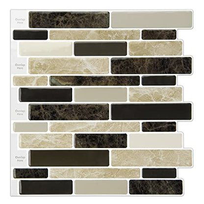 LONGKING 10-Sheet Brown Peel and Stick Backsplash Tile for Kitchen, Vinyl Stick on Tile Stickers for Wall, Kitchen, Bathroom, Counter Top - color: Sandstone Brown