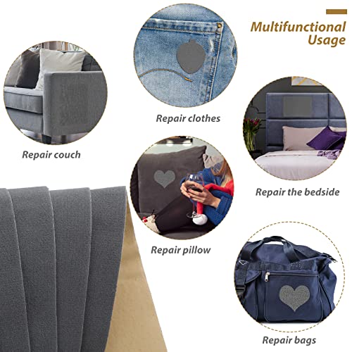 6 Pieces Upholstery Patch Sofa Couch Carpet Scratches Velvet Patch Repair Self Adhesive Flannel Fabric Furniture Car Seats Jeans Hand Bag Jackets, 11.81 x 7.87 Inch(Gray)