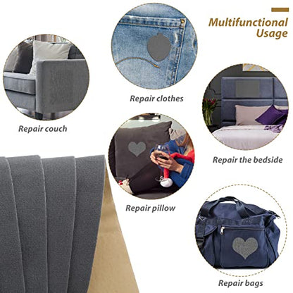 6 Pieces Upholstery Patch Sofa Couch Carpet Scratches Velvet Patch Repair Self Adhesive Flannel Fabric Furniture Car Seats Jeans Hand Bag Jackets, 11.81 x 7.87 Inch(Gray)