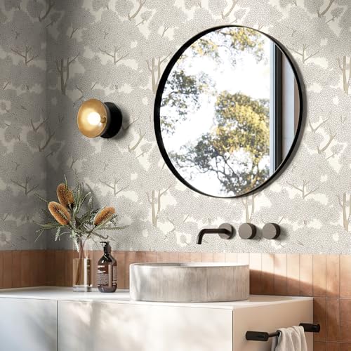 JiffDiff Tree Wallpaper Peel and Stick Jungle Wall Paper Forest Mural Stick on Wallpaper Modern Waterproof Self Adhesive Contact Paper (17.3" x 120" Cream) - color: Cream, size: 17.3" x 120"