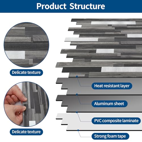 Yipscazo 5 Sheets Peel and Stick Stone Metal Tile Backsplash, Stick on Tiles for Backsplash Kitchen, Bathroom, Laundry Room, Camper, Fireplace (12'' X 12'', Black Wood Grain) - color: Black Wood Grain