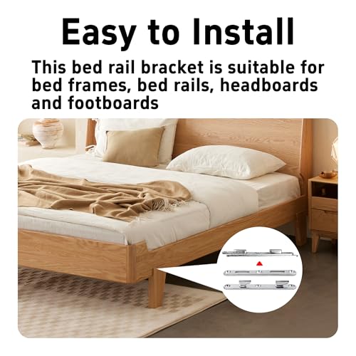 4PCS 5Inch Bed Rail Fasteners, Metal Bed Rail Brackets with Hooks, Heavy Duty Bed Frame Connectors, Replacement Parts for Wood Headboard and Side Rail (Silver)