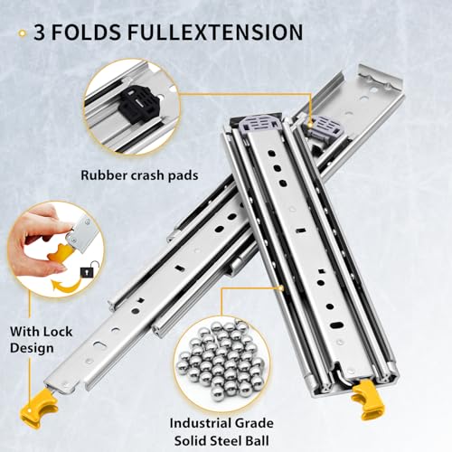 YENUO Locking Heavy Duty Drawer Slides Full Extension 12–60 Inch 500 LB - size: 12 Inch, style: Load:500 lb (With lock) -W:76mm