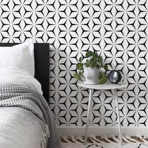 Heroad Wall Paper Peel and Stick Modern Black and White Wallpaper Peel and Stick Boho Geometric Contact Paper for Cabinets and Drawers Renter Friendly Self-Adhesive Removable Waterproof 17.7” x 393” - color: Black/White, size: 17.7" x 393"