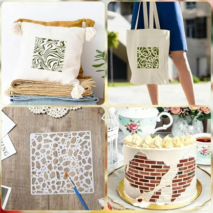 32 Pcs Texture Stencils Painting Reusable Geometric Stencils for Crafts Plastic Abstract Layering Stencil Drawing Templates for DIY Wall Canvas Knit Notebook Card Wood - color: Style F