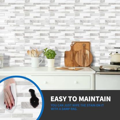 10-Sheet Peel and Stick Kitchen Backsplash Tiles - color: Beige White