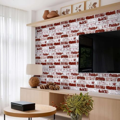 COMSTICKC 3D Faux Brick Wall Panels Peel and Stick, 10 Pcs 11.8" x 11.8" - color: Whitewash Red - 2