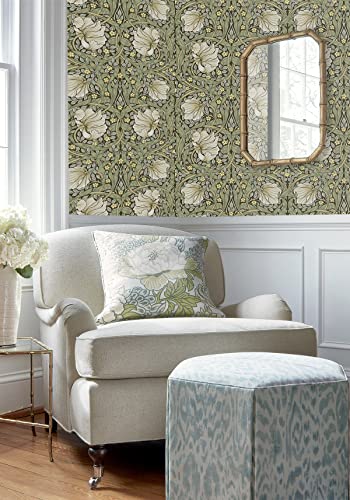 HAOKHOME William Morris Style Wallpaper Sage Green Mural 17.3in x 32.8ft - color: Sage Green/Yellow, size: L: 17.3in x 32.8ft