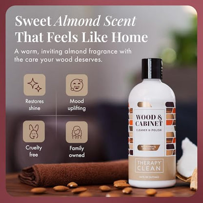 Therapy Wood Cleaner & Polish 16 oz. (2-Pack with Microfiber Cloth) - Wood Cabinet and Table Cleaner - Conditioner - Almond Scent - style: Wood Polish (Pack of 2 with Microfiber)