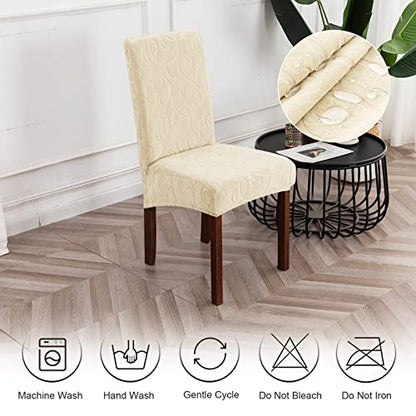 Waterproof Dining Room Chair Covers, Stretch Parsons Chair Slipcovers - color: Flower Pattern-beige, size: Regular-4 Pack