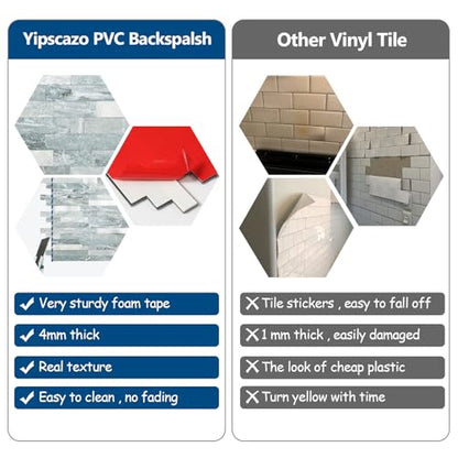 Yipscazo 5 Sheets Peel and Stick Stone Metal Tile Backsplash, Stick on Tiles for Backsplash Kitchen, Bathroom, Laundry Room, Camper, Fireplace (12'' X 12'', Polished Cyan) - color: Polished Cyan