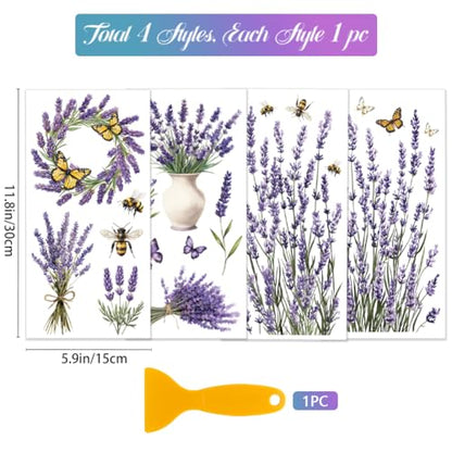 GLOBLELAND 4 Sheets Lavender Rub on Transfer for Furniture 6×12 inch - style: Lavender