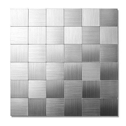 Yipscazo 10 Sheet Peel and Stick Backsplash Mosaic Tiles Stainless Steel Metal Look Kitchen Backsplash Stick on Tiles for Stove, Bathroom, Laundry in Silver (11.8'' x 11.8'') - color: Square Sheet