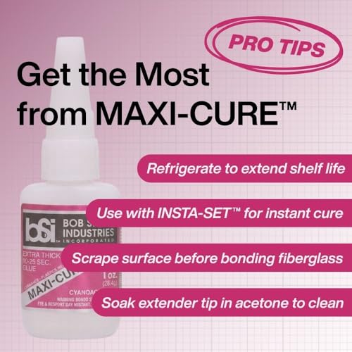 Bob Smith Industries BSI-135H Maxi-Cure™ Extra Thick CA Super Glue - High Viscosity Cyanoacrylate Adhesive for Plastic, Fiberglass, Metal - RC Cars, Archery Fletching - Clear (1 oz) - size: 1 oz