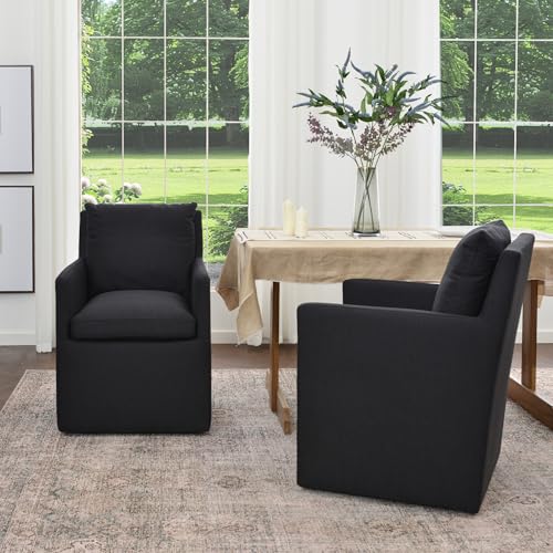 KINWELL 25" Wide No Assembly Dining Chairs with Casters Set of 2 - color: Black