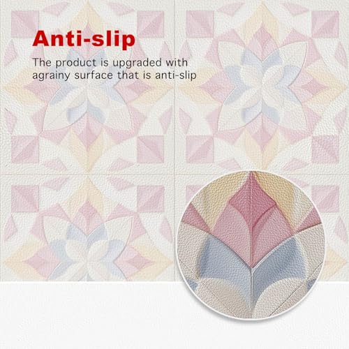 HOMETITUTE Pink Geometric Floral Peel Stick Vinyl Floor Tile 12x12 Inch - style: Pastel Floral Look