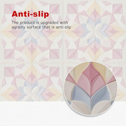 HOMETITUTE Pink Geometric Floral Peel Stick Vinyl Floor Tile 12x12 Inch - style: Pastel Floral Look