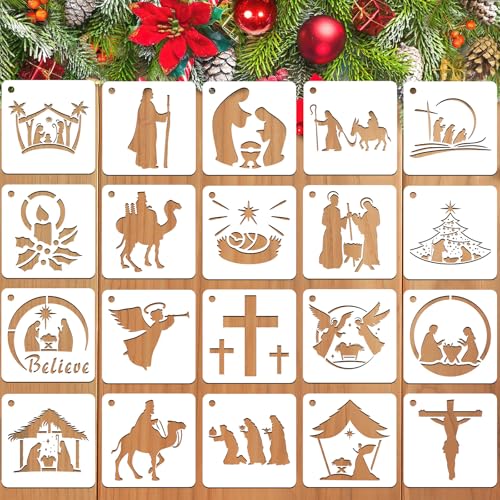 JULMELON 20Pcs Christmas Stencils Reusable, Nativity of Jesus for Painting - style: Jesus Stencils