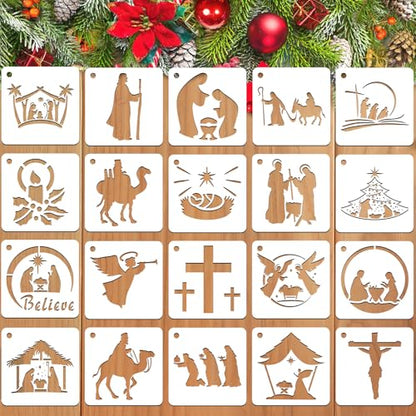 JULMELON 20Pcs Christmas Stencils Reusable, Nativity of Jesus for Painting - style: Jesus Stencils