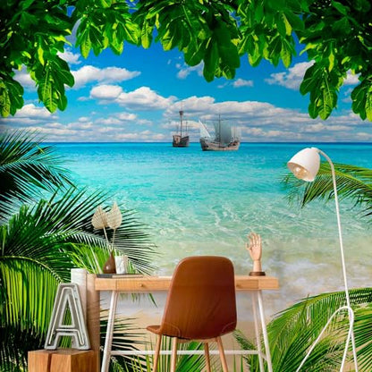 artgeist - Peel and Stick Wall Mural, Living Room Tropical Island 96x69 in - color: #03, size: 69"x96"