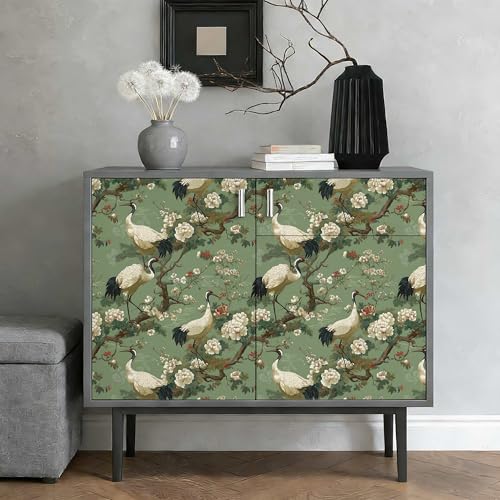 Chinoiserie Botanical Wallpaper, Crane Floral Peel and Stick Wallpaper - color: ML-M090, size: 17.7" x 236"