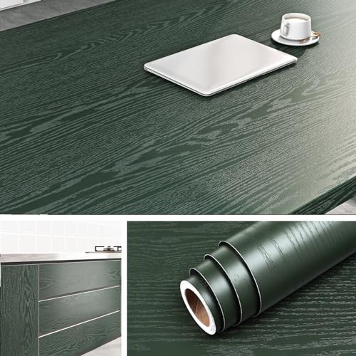 Livelynine 15.8x197 Inch Dark Green Peel and Stick Wallpaper Wood Grain Contact Paper for Countertops Waterproof Vinyl Cabinet Covering Adhesive Kitchen Counter Top Covers Laminate Countertop Sheets - color: Dark Green Wood, size: 15.8" x 197"