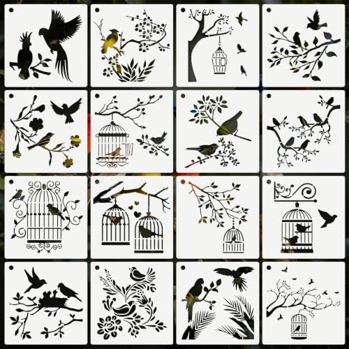 Bird Stencils for Crafts Reusable 16Pcs Stencils(7.7X7.7 Inch) - color: Bird