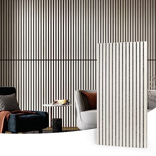 Art3d 4-Pack 3D Fluted Wood Sound Absorbing Slat Wall Panel, White Elm - color: White Elm, size: 4pcs - 47.2＊23.6in.