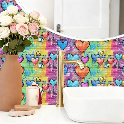 Wall Decal 78.7 x 15.7 in Heart Graffiti Peel and Stick - color: colorful0902