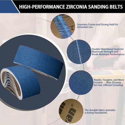 3x21 Inch Sanding Belts 20 Pcs 60 Grits Heavy Duty Belt Sander Zirconia Belt Sander Paper for Wood, Metal, Stainless Steel, Automotive, and Furniture - style: 60 Grits-20 PCS