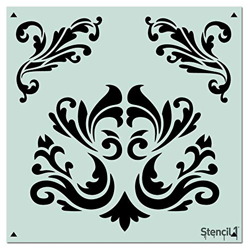 Stencil1 Flourishes Wallpaper Pattern Stencil 11" X 11" - Reusable Premium Quality Mylar Stencils for Painting Walls, Fabric, Furniture, Crafts, Decor - Allover Wallpaper Effects - 11" x 11” - color: Flourishes Wallpaper Pattern Stencil