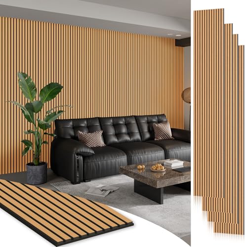 SMARTSTANDARD 4 Pack 106" x 12.6" Wood Slat Wall Panels, Light Brown - color: Light Brown, size: 106" x 50.4"
