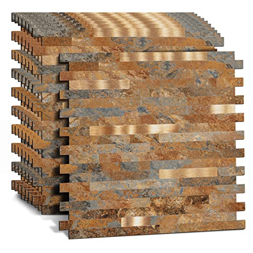 Midcard 10 Sheet Peel and Stick Backsplash PVC Wall Tile,for Kitchen Backsplash… - color: Rectangular Rusty Brown