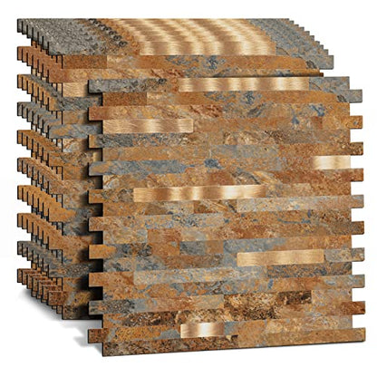 Midcard 10 Sheet Peel and Stick Backsplash PVC Wall Tile,for Kitchen Backsplash… - color: Rectangular Rusty Brown