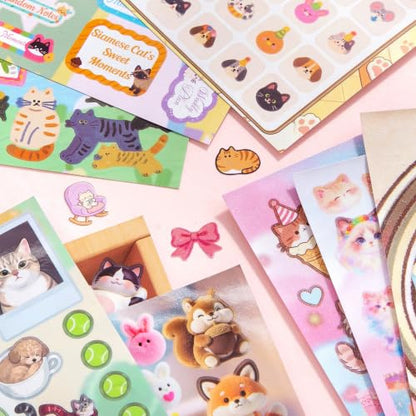 2 Styles Cat Sticker Book Set - 20 Sheets (1000+ Pcs) - color: Light Blue Cat