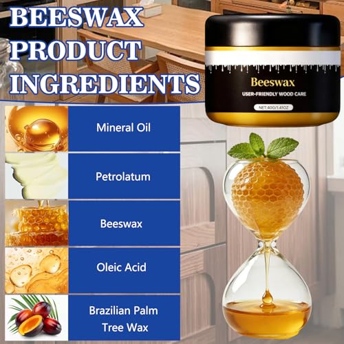 2pcs Wax, Beeswax Gleam - Premium Wax & Polish, All-Natural Wood Conditioner, Restorer and Protector for Tables, Cabinets, Cutting Boards Waterproof