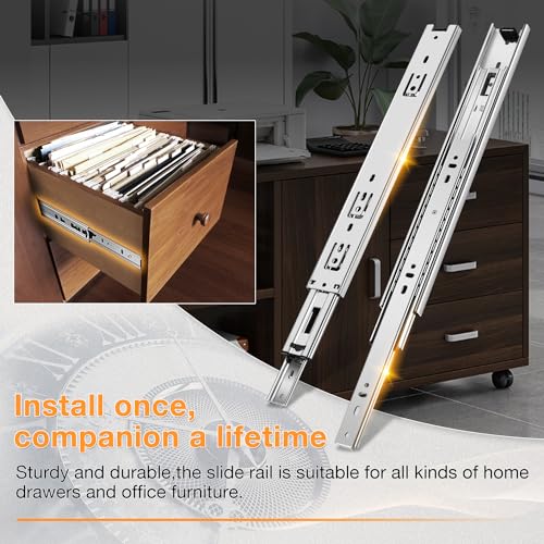 YENUO 3-Fold Full Extension Drawer Slides Ball Bearing 10–24 Inch 100 LB - color: White-Basic, size: 14 Inch