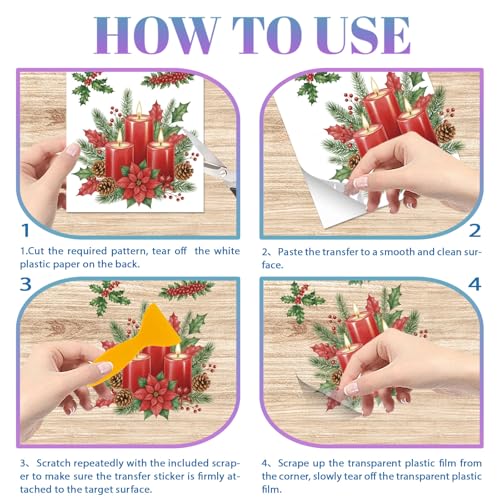 GLOBLELAND 4 Sheets Christmas Wreath Corner Furniture Transfers Stickers 6x12inch Christmas Tree Snowman Rub on Transfer UV Self-Adhesive Stickers Wall Art Craft for Bedroom Living Room Table - style: Christmas Wreath