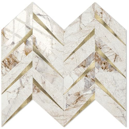 STICKGOO Herringbone Tile Peel and Stick Backsplash for Kitchen&Bathroom - color: Polished Pandora Marble Mixed Metal Gold