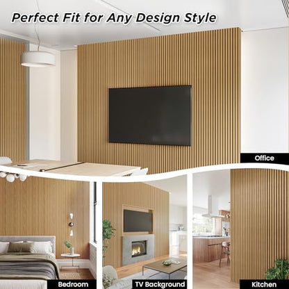 SMARTSTANDARD 2 Pack 106" x 12.6" Wood Slat Wall Panels, American Oak - color: American Oak, size: 106" x 25.2"
