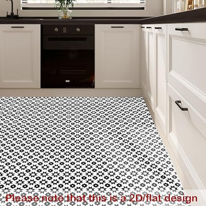 Nuxovilar Peel and Stick Vinyl Floor Tiles - 12x12 Inch - color: Black white geometric pattern
