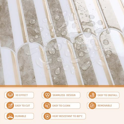 CRE8TIVE 4 Sheets Long Fish Scale Tile Peel and Stick Backsplash for Kitchen and Bathroom Adhesive Backsplash Stick on Wall Tiles Peel and Stick Shower Tile Waterproof 12"x12" White Brown Slate Tiles - color: White Brown, size: 12"x12" (4-Sheets)