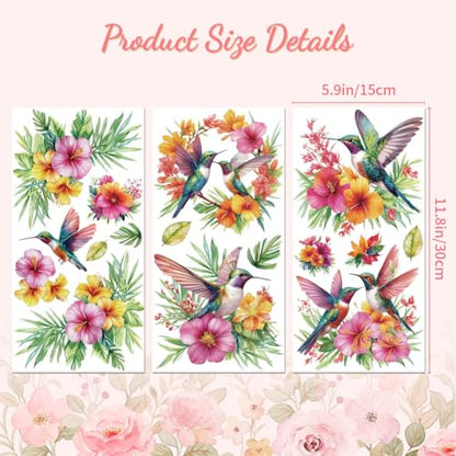 Peacoblue Hummingbirds and Flowers Rub On Transfers for Furniture 6"x12" - style: Colorful Hummingbirds and Flowers