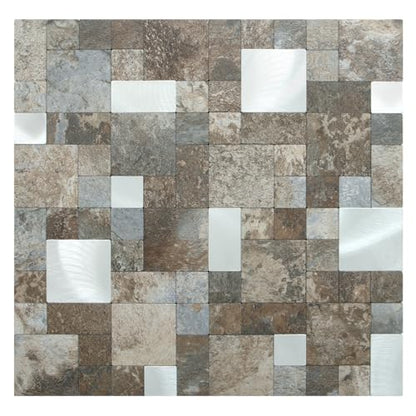 DICOFUN 12" x 12" Square Mosaic Peel and Stick Tile Backsplash, Mixed Metal Silver Stick on Wall Kitchen and Bathroom Tiles, Stick on Backsplash for Stove (10, Beige & Brown Slate) - color: Beige and Brown Slate, size: 10 Sheets, 12"x12"x0.12"