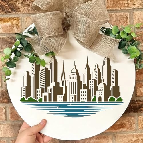 FINGERINSPIRE The City Skyline Painting Stencil with Paint Brush 8.3x11.7inch Reusable Building Pattern Drawing Template Plastic PET Construction Lake Stencil Architecture Theme Template for Decor - style: The City Skyline